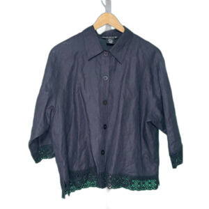 Black linen button down lace trim LOGIC shirt XL lagenlook